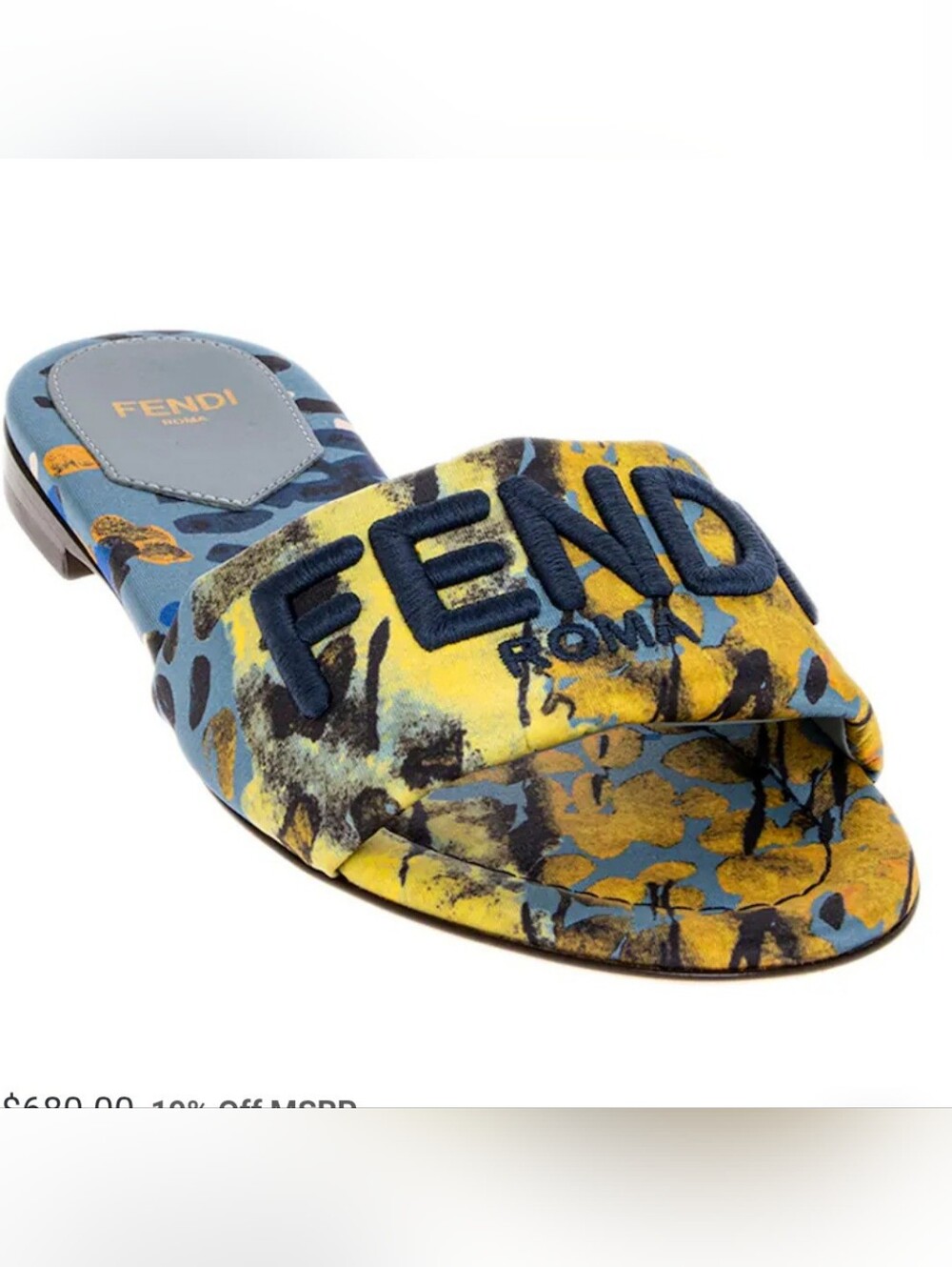 $680 Fendi Sunshine Logo Slide Sandals in Blue/Yellow EU 38 US 8 BNIB - Picture 2 of 8